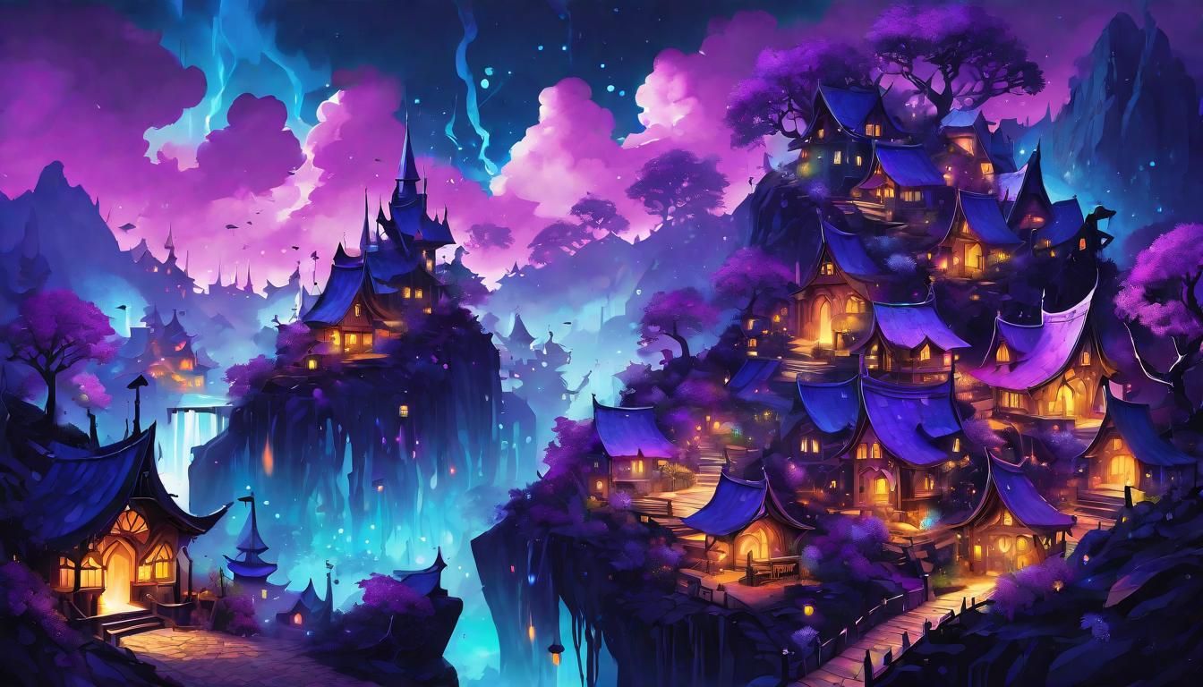 Mystic Faerie Village: Dark Goth Fantasy Art