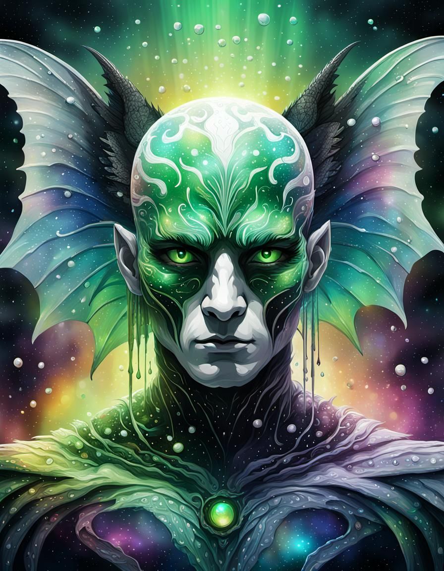 Cosmic Snake with Bat Wings Illustration