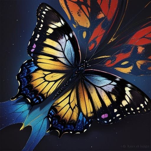 Surreal Cat in Silk with Iridescent Butterfly Wings