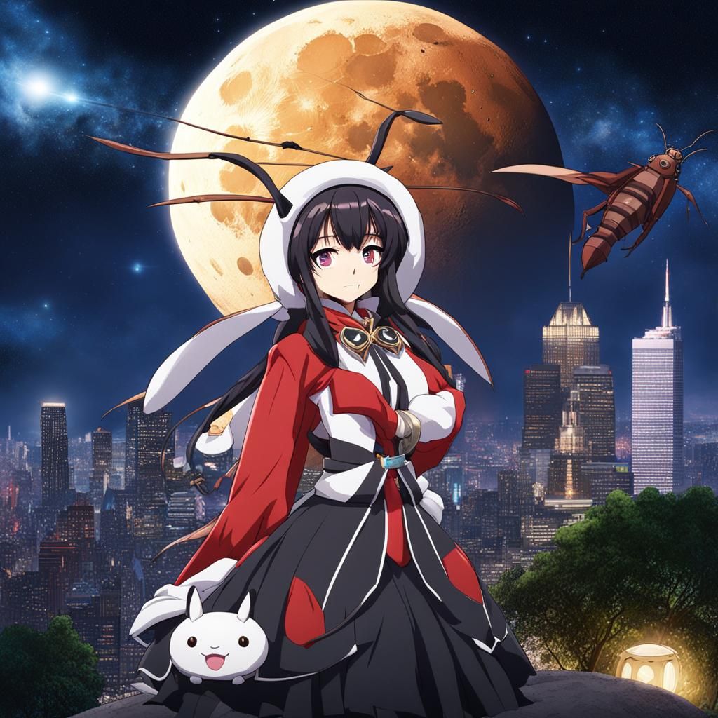 Anime Girl in Cockroach Costume Making Mochi
