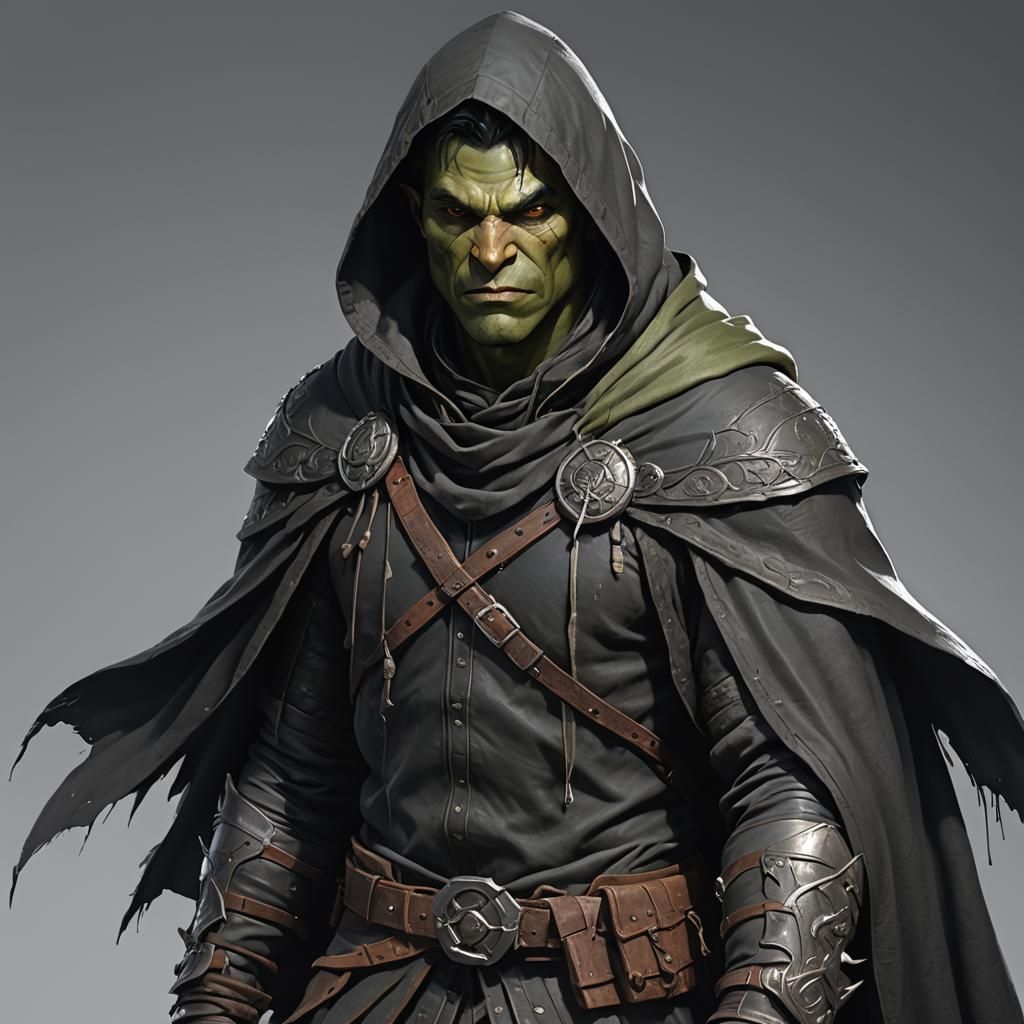 Half-Orc Rogue in Hooded Cloak: 3D Anime Art