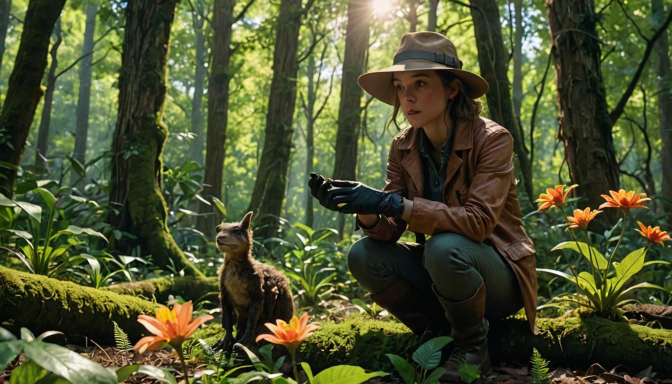 Herbologist's Surprise Encounter in Enchanted Forest