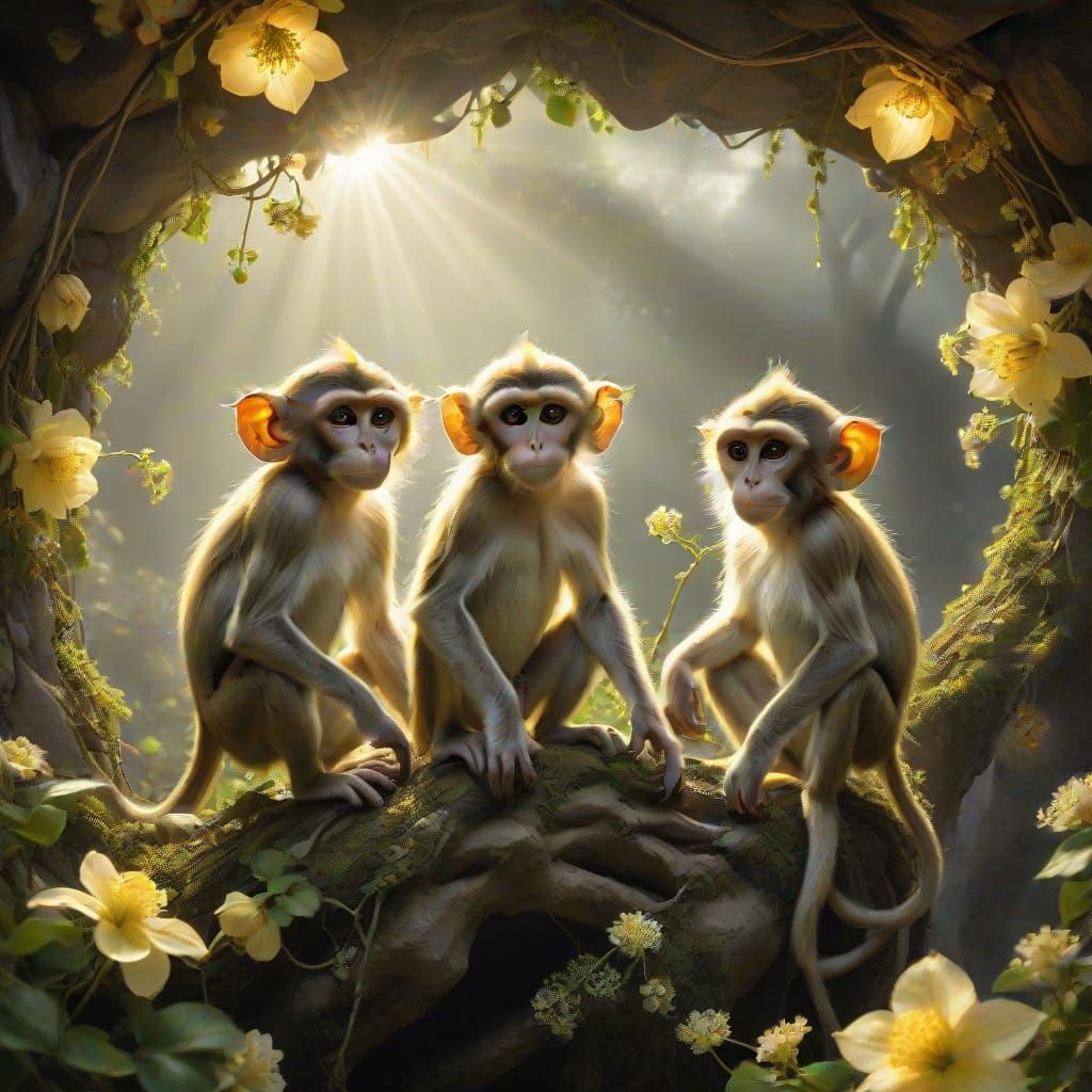 Exquisitely Beautiful Fractal Monkeys in Vibrant Floral Wond...