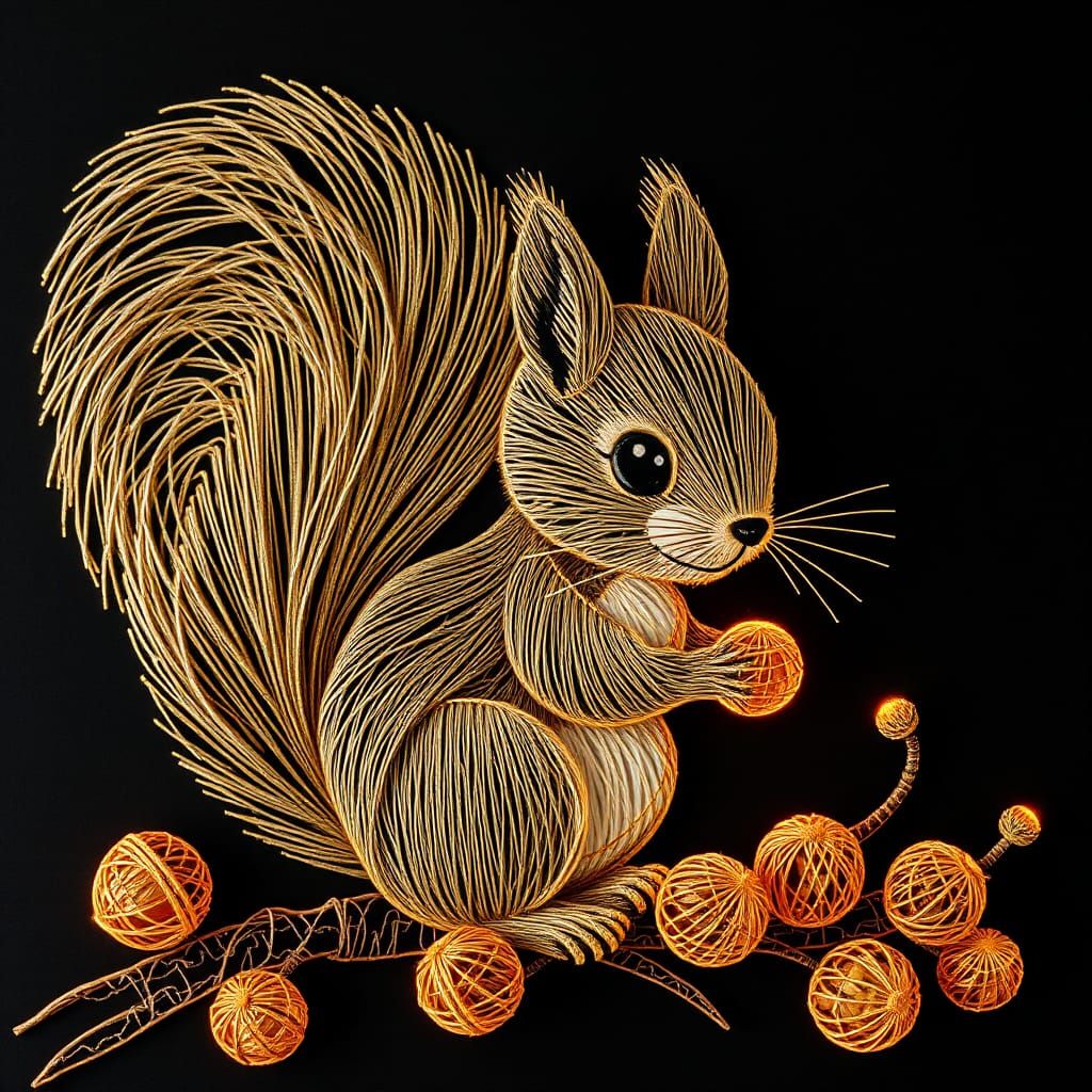 Chibi Squirrel Portrait in Glittercore String Art