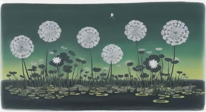 Mulan Chibi with Shamrock Flowers in Surreal Ink Drawing