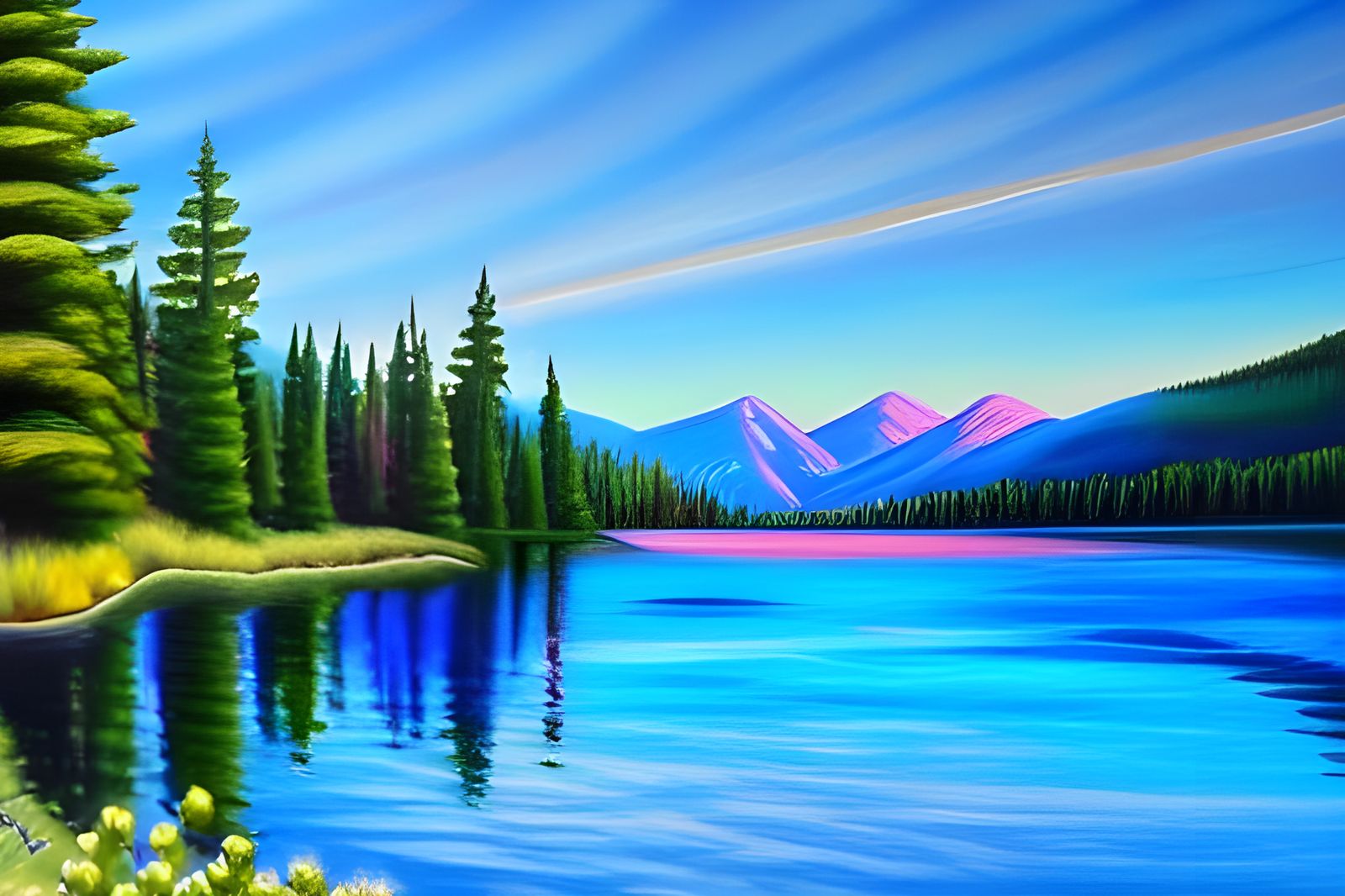 Emerald Lake Sunset: Detailed Landscape Painting