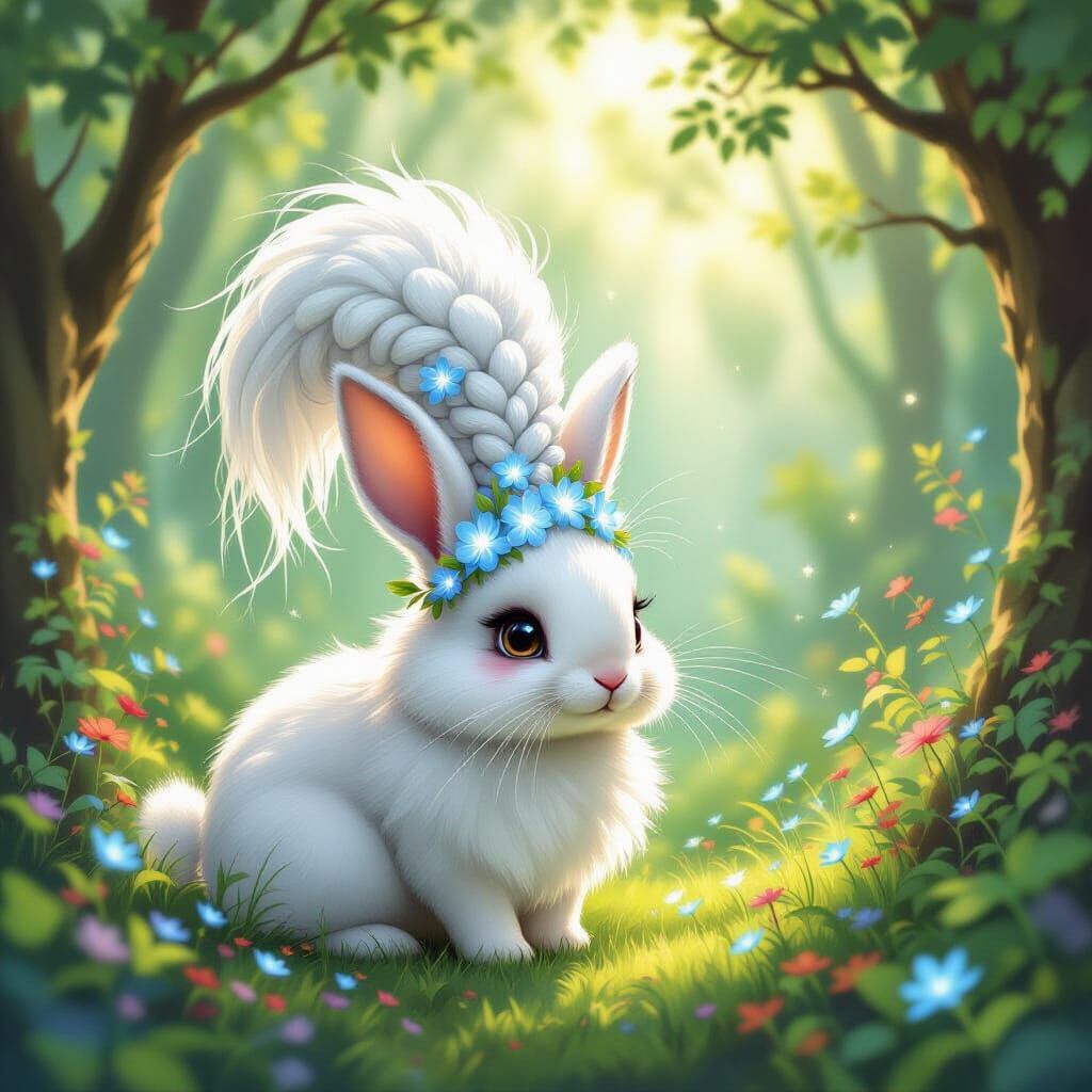Enchanted Rabbit in Fairytale Forest Illustration