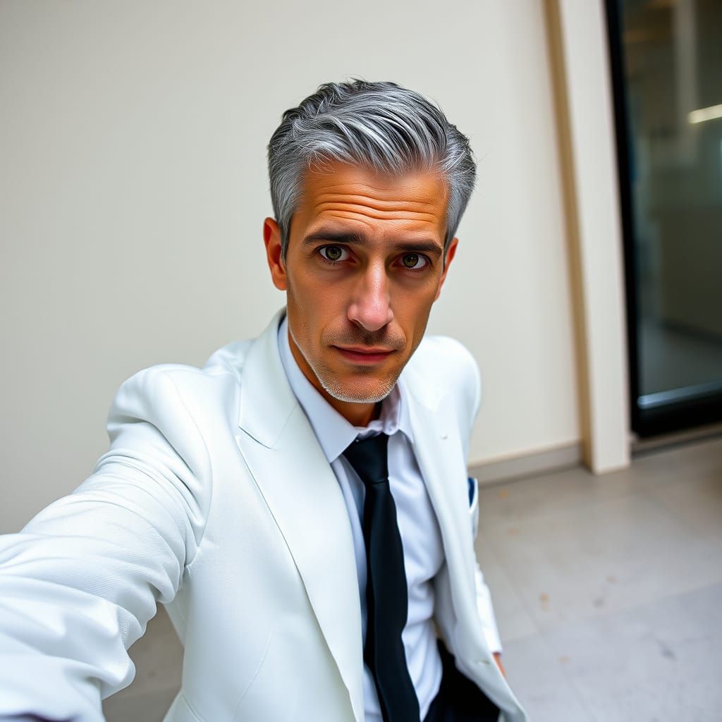 Hyperrealistic Selfie of Italian Man in School Suit