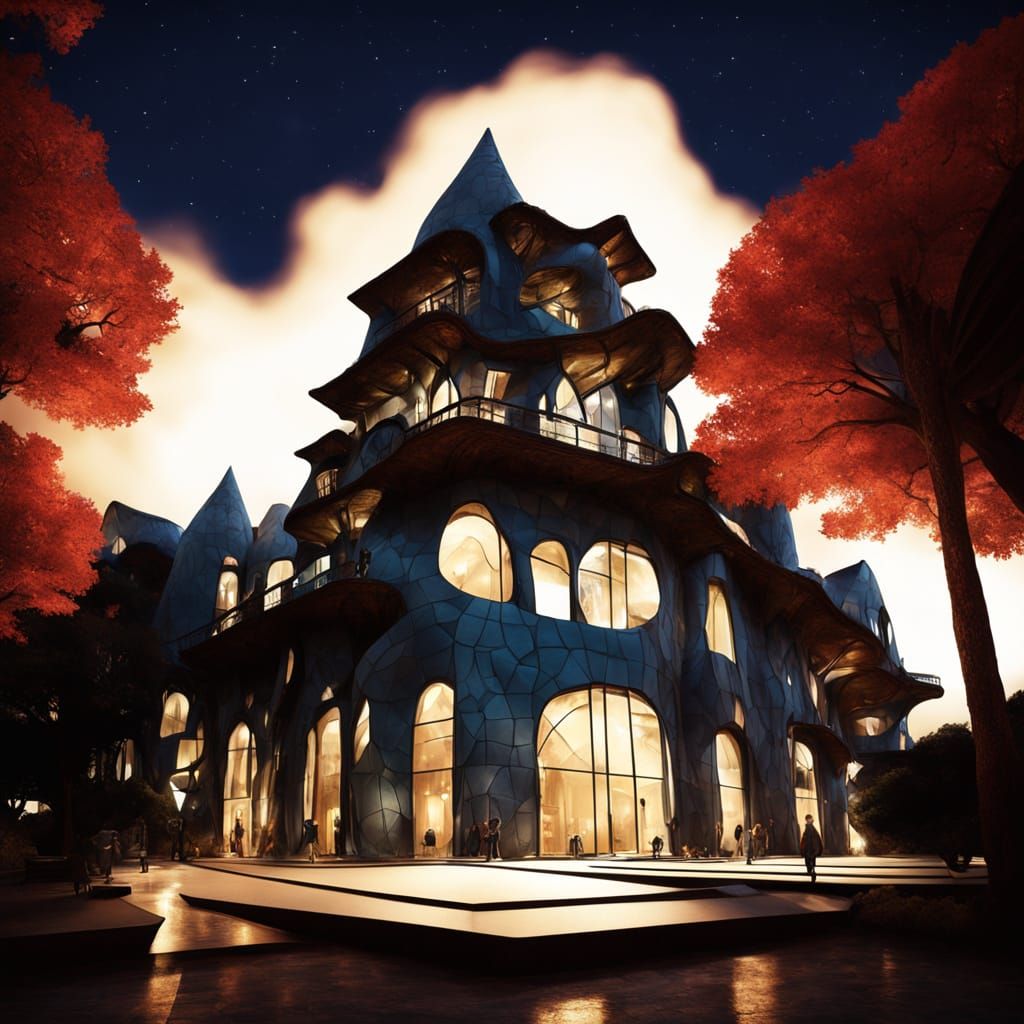 Futuristic City in Gaudi Style with Mushroom Buildings