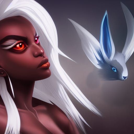 Rabbit Woman: Detailed Matte Painting in Deep Color