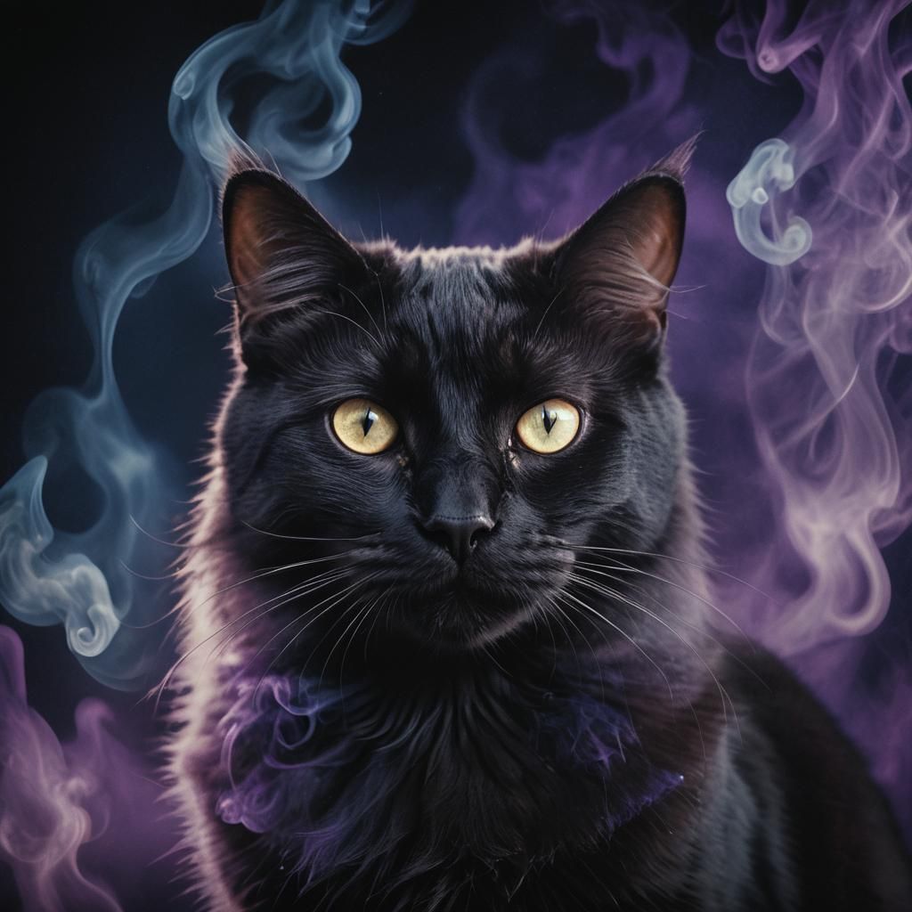 Smoky Black Cat in Dark Fantasy Realm