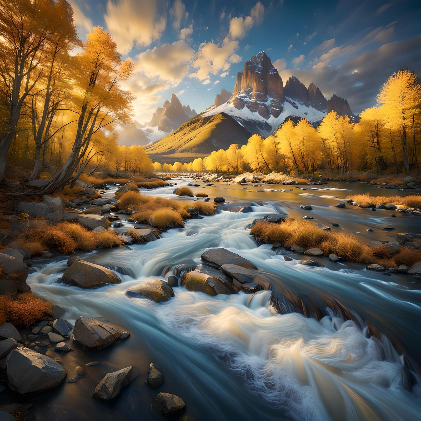 Majestic Mountain River in Autumn Light