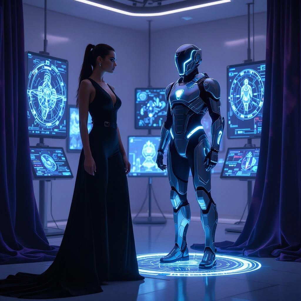 Athena as Futuristic Fashion Designer in Matte Painting Styl...
