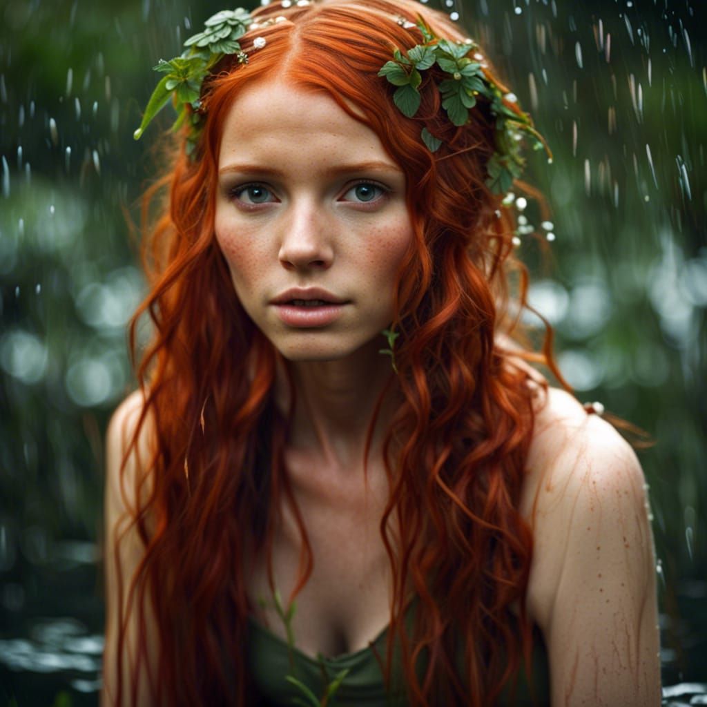 Redhead Faerie in the Rain: A Captivating Photograph