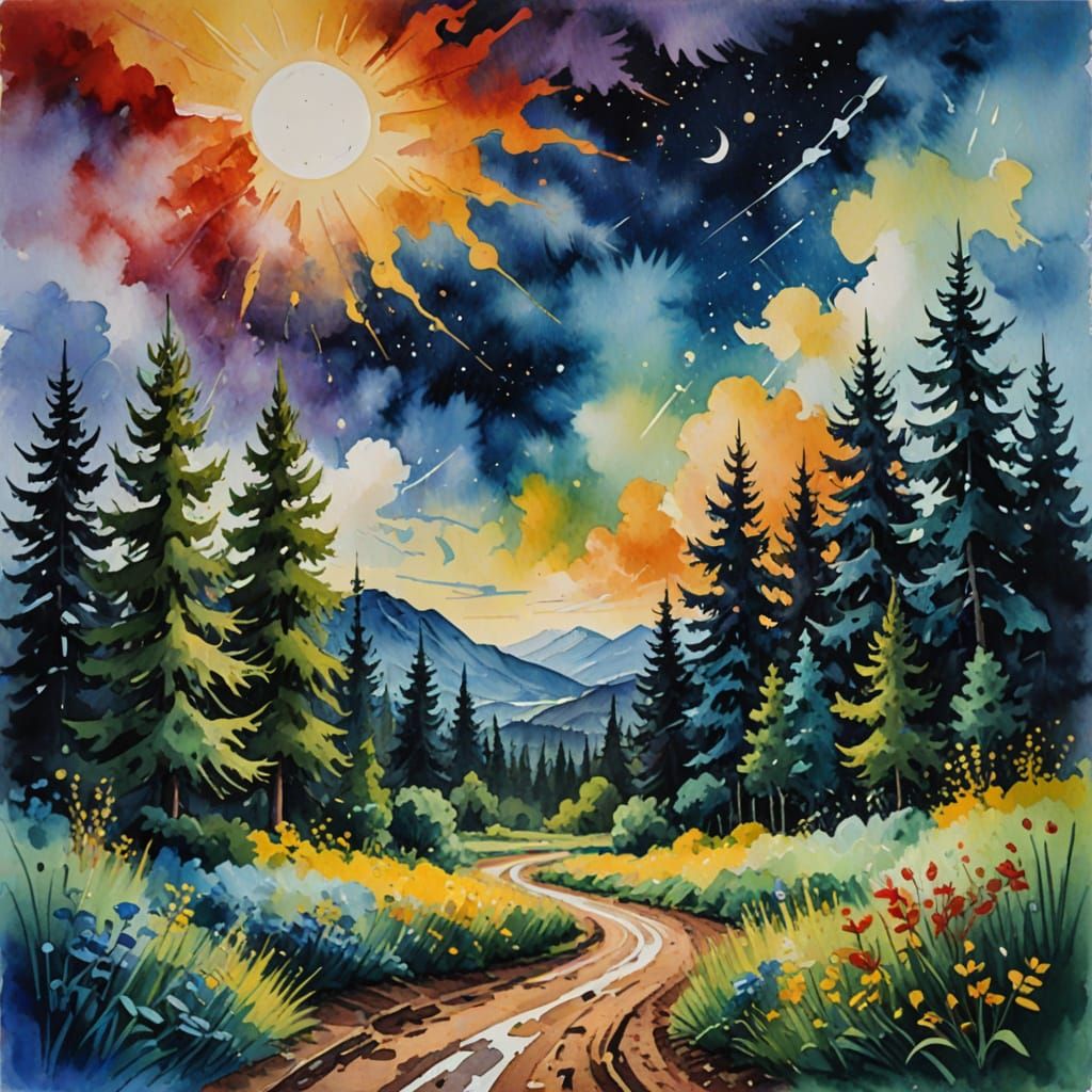 Epic Impressionist Galaxy in Gouache Style