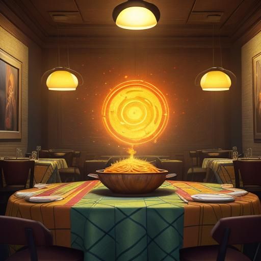 Pixar-Style Pasta Plate in Cozy Restaurant Setting