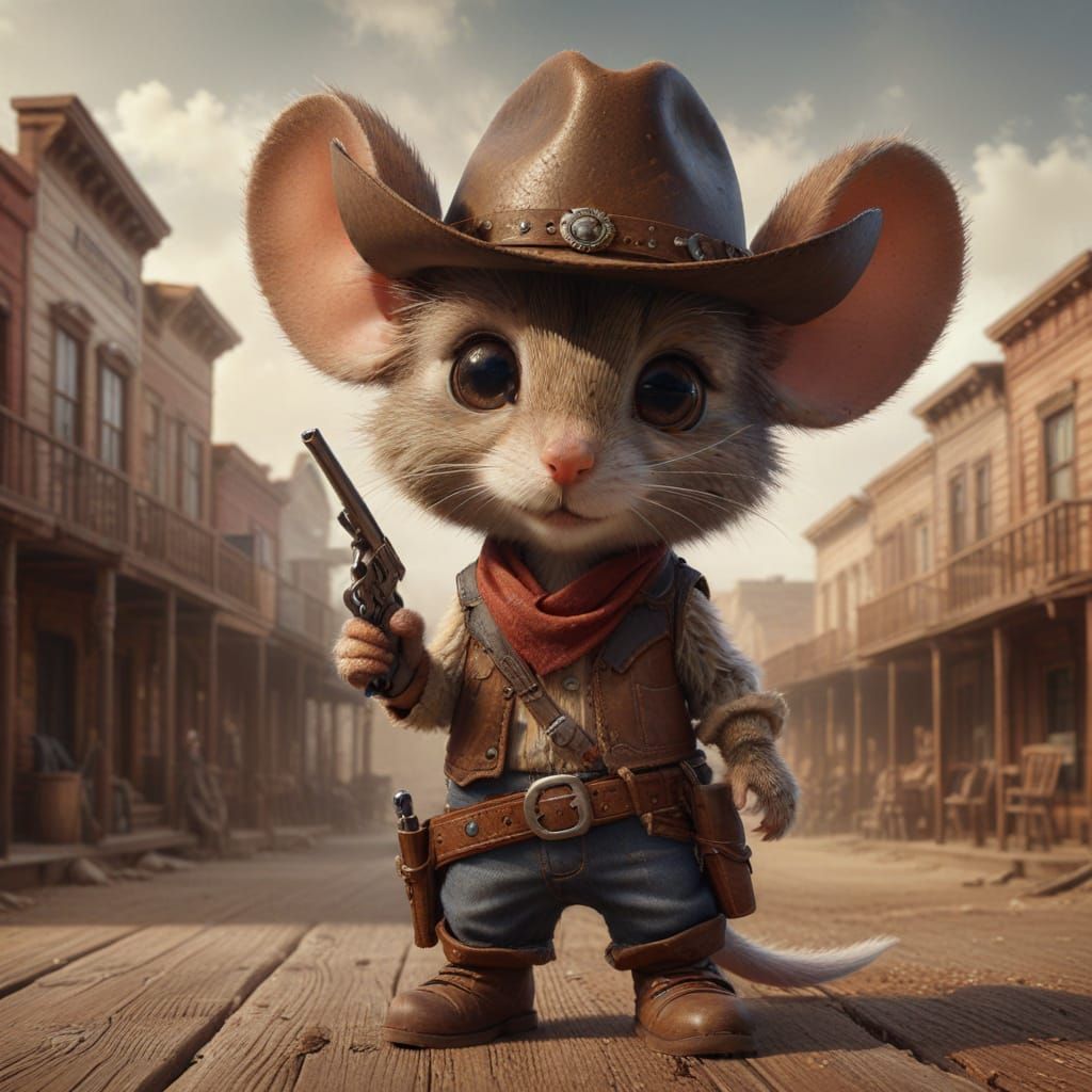 Mouse Cowboy in Old West Town