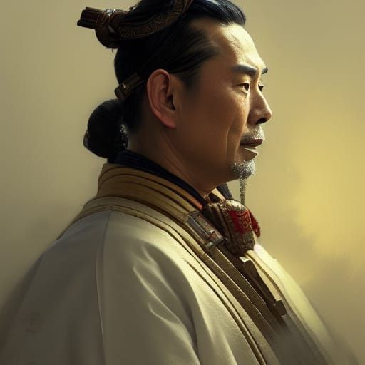 Samurai Portrait in Art Nouveau Style