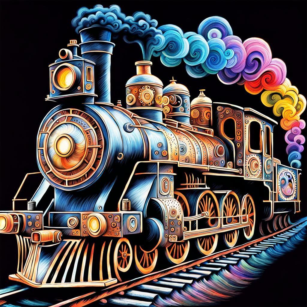 Abstract Steampunk Locomotive Chalk Art