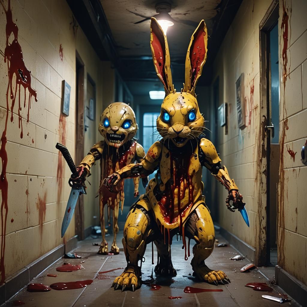 Terrifying Animatronic Bunny in Withered Pizzeria