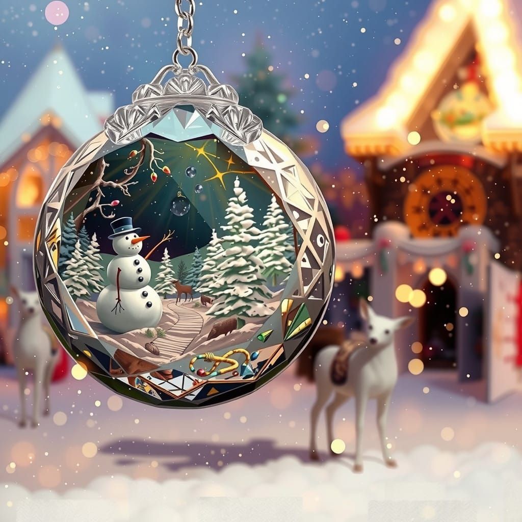 Ethereal Waterford Crystal Ornament Scene in Whimsical Winte...