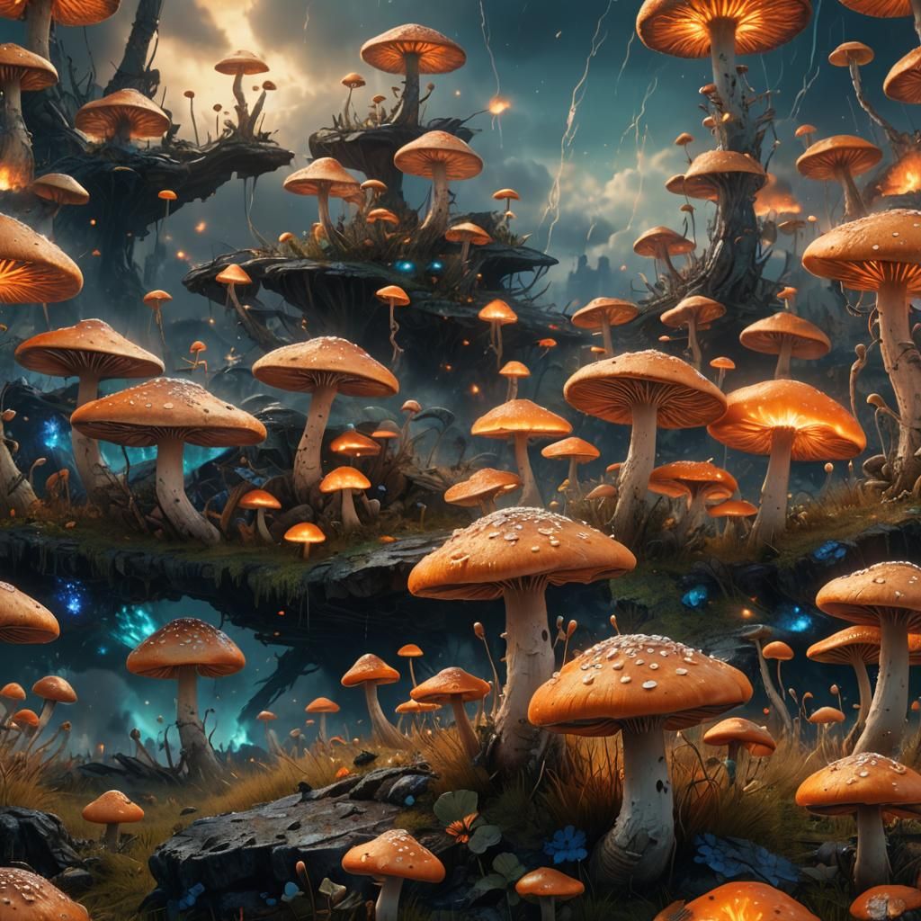 Glowing Mushrooms in Atomic Blast Field: Fantasy Concept Art