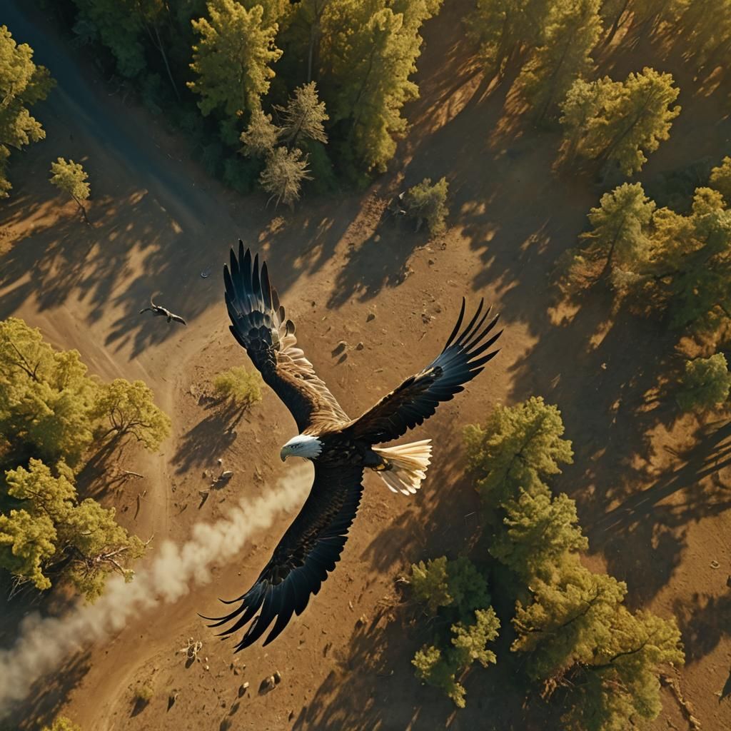 Eagle Soaring with Snake: Cinematic Aerial View