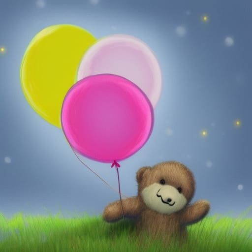 Pink Teddy Bear Gazing at Moon in Splash Art