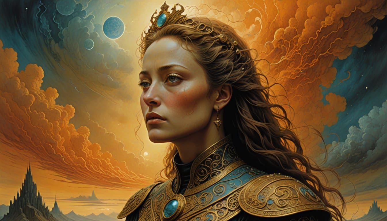 Princess Irulan in Dune's Arrakis Landscape, Fantasy Paintin...