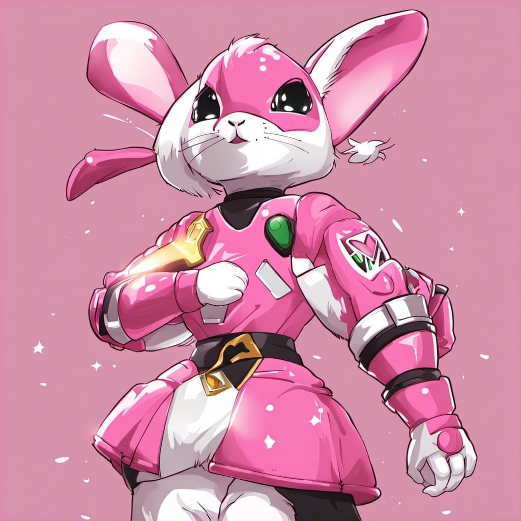 Cute Rabbit in Pink Power Rangers Outfit