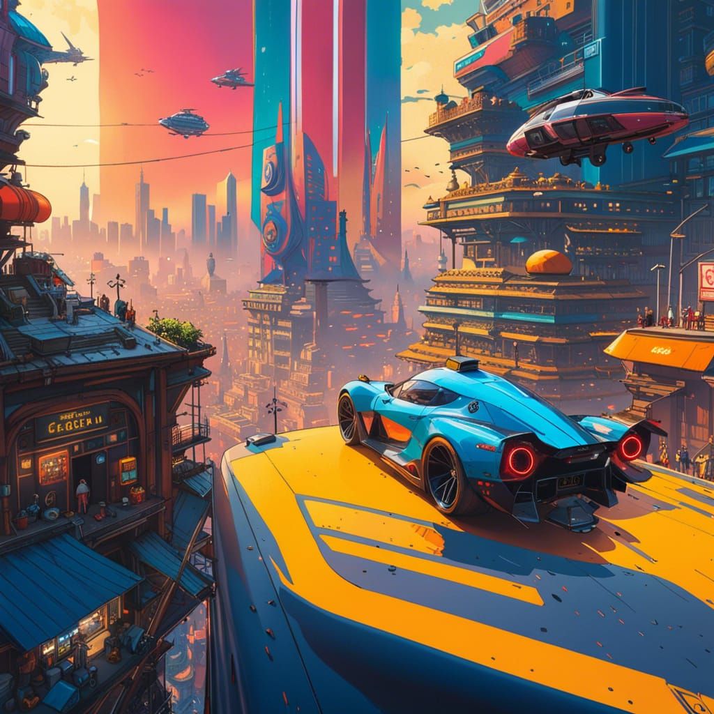 Futuristic City Skyline with Flying Cars in 8K