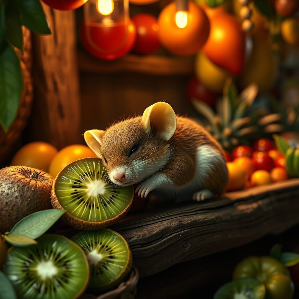 Whimsical Kiwi Hamster Dreams in a Fantastical Fruit Paradis...