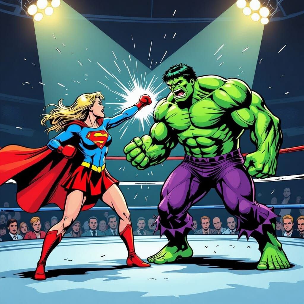 Supergirl vs Hulk Boxing Match in Ring