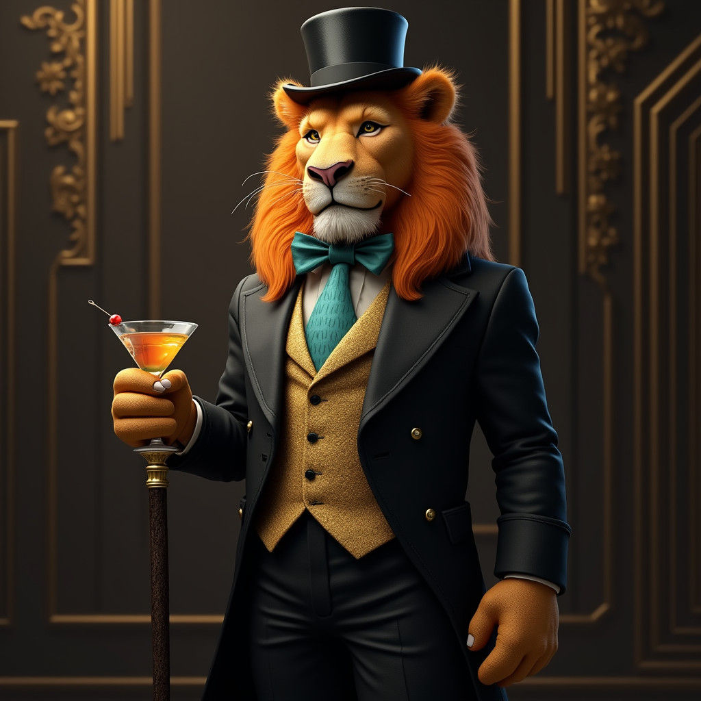 Lion Gentleman in Suit and Top Hat: Digital Art