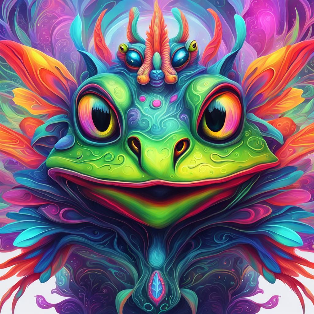 Neon Surreal Creature with Cat Head and Frog Legs