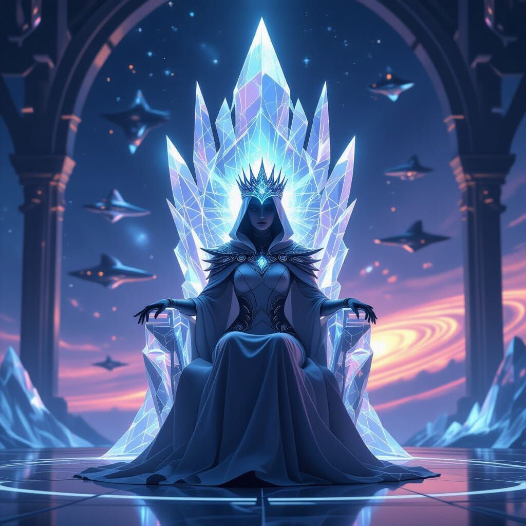 Futuristic Queen Commands Starships from Galaxy Throne