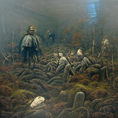 Horror Bog Filled with Soldiers in Doré Style