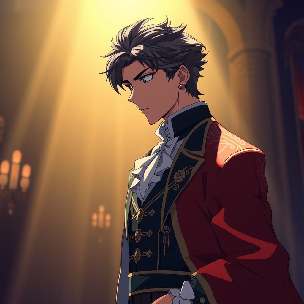 Anime Prince Whispering in Dramatic Lighting