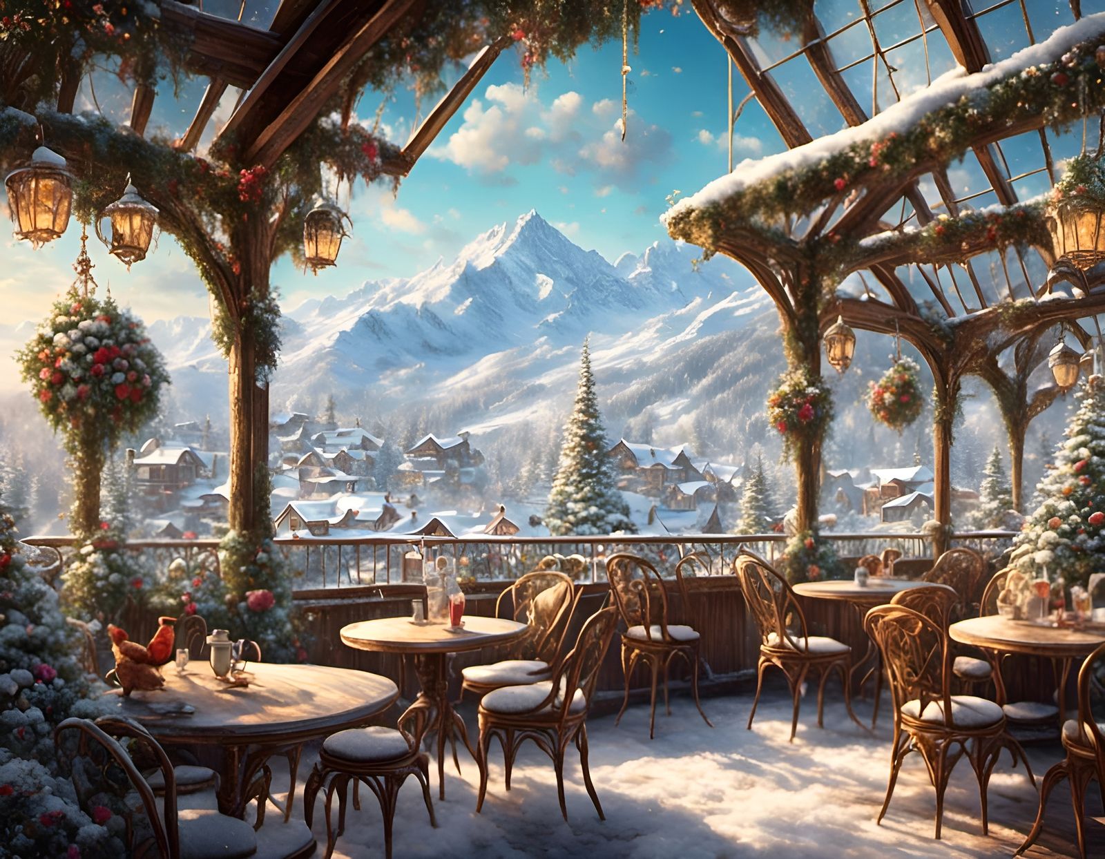 Dreamy Retro Alaska Ski Resort Cafe Patio