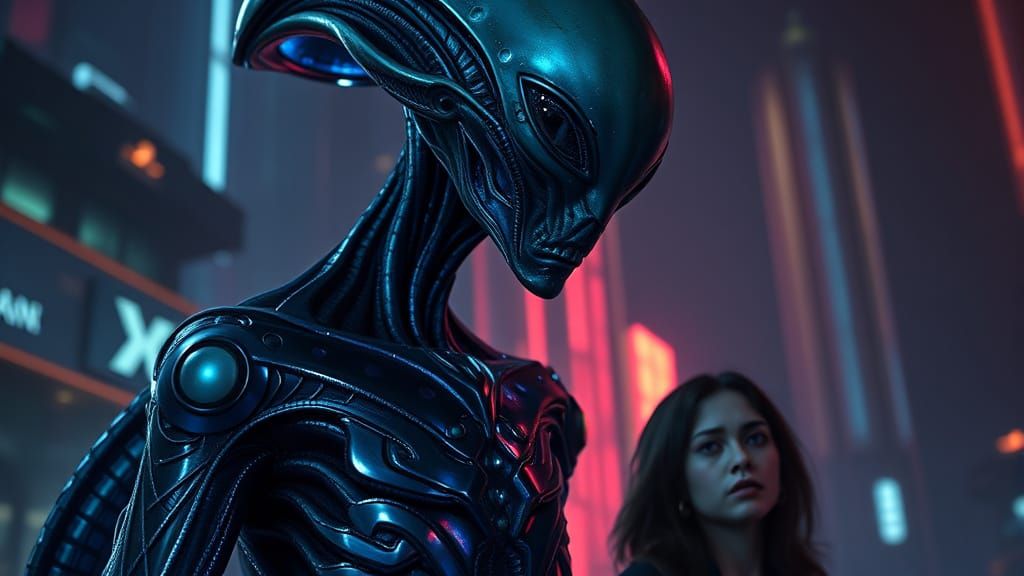 Cyberpunk Alien in Iridescent Armor