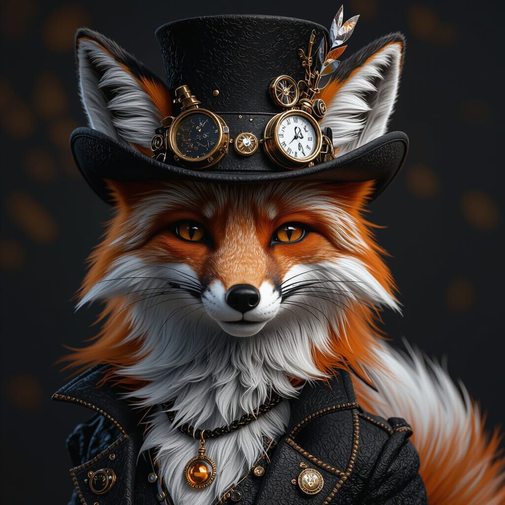 Steampunk Fox with Top Hat in Matte Painting Style