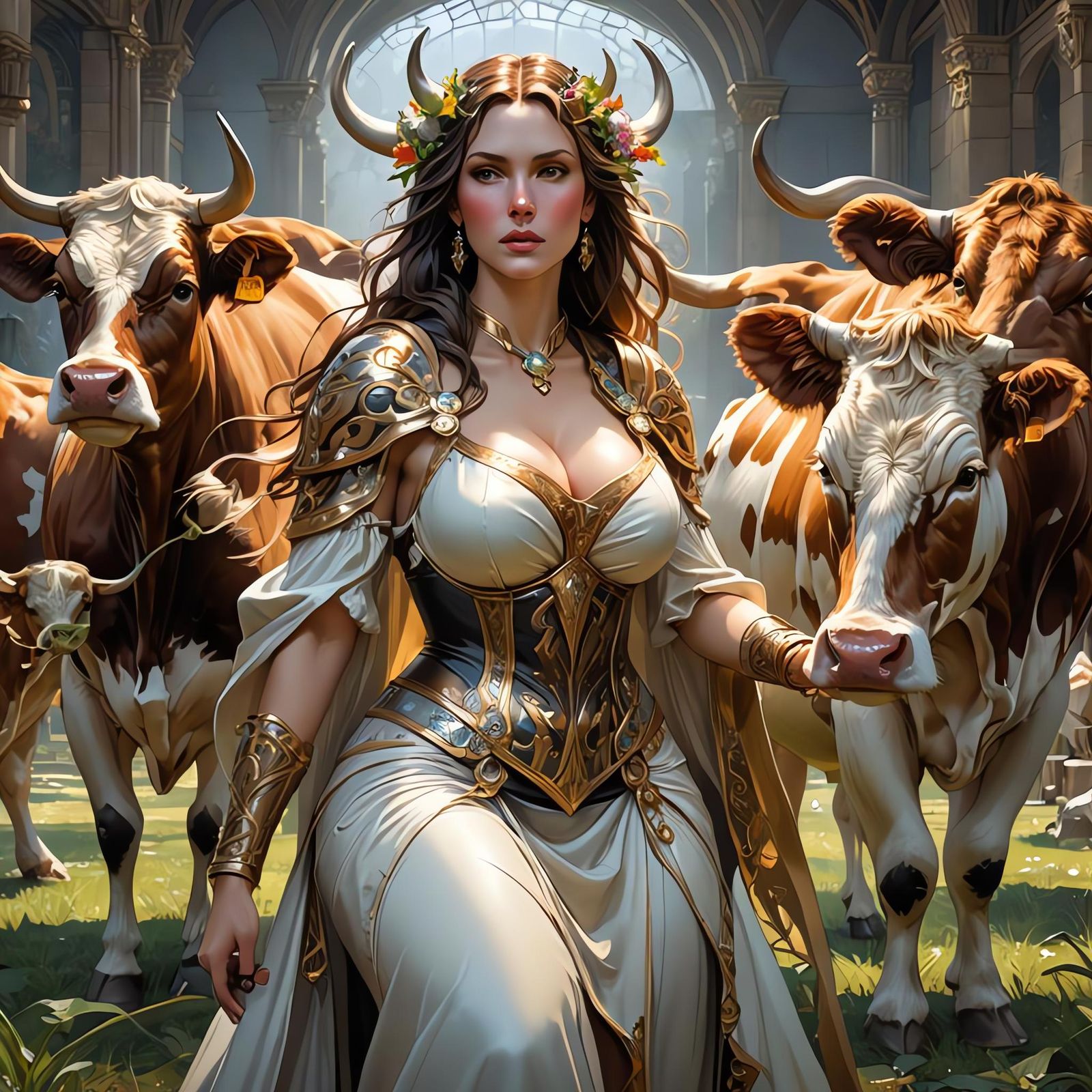 Anthropomorphic Cow-Woman Hybrid Portrait in 8K