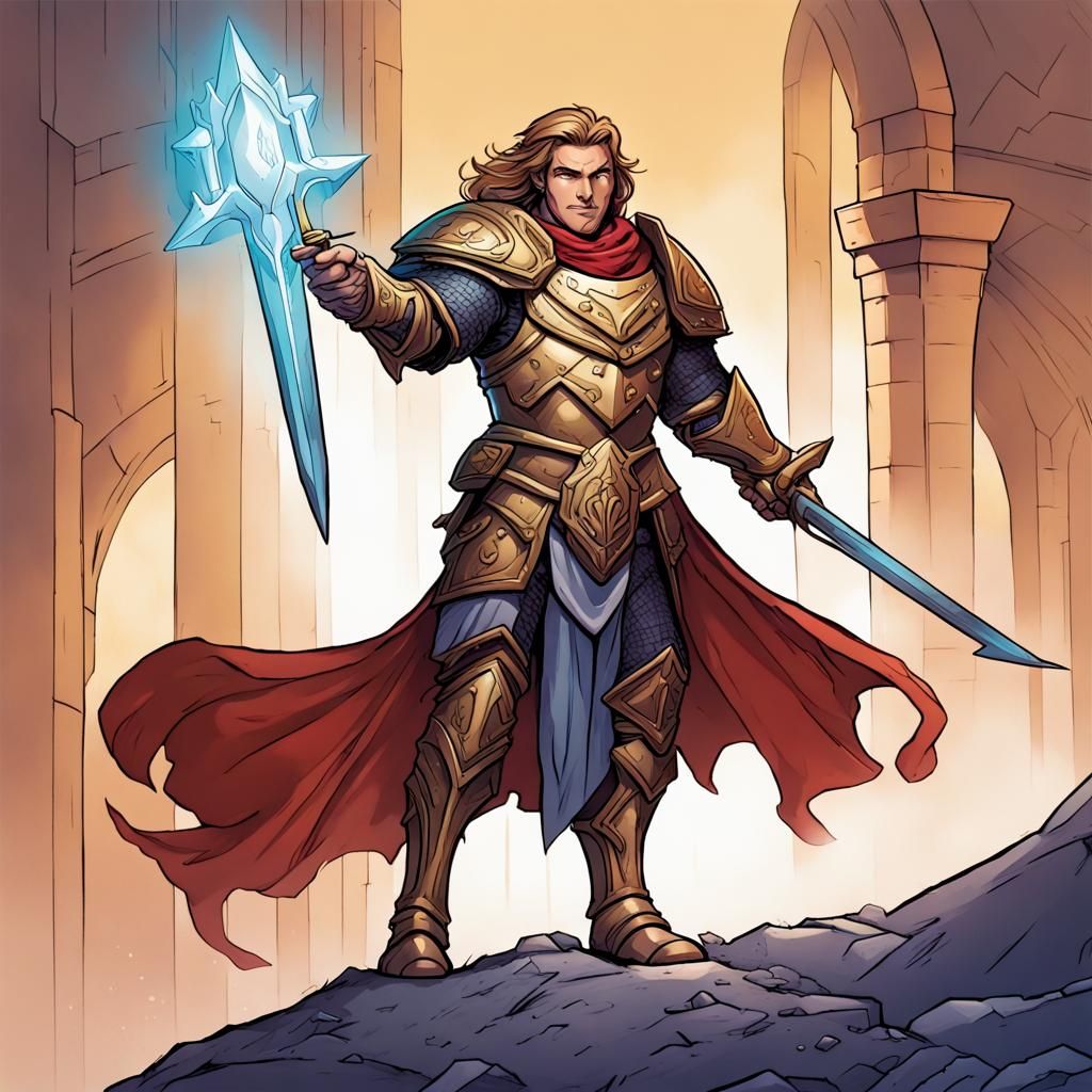 Cartoon Fantasy Paladin Illustration in Comic Book Style