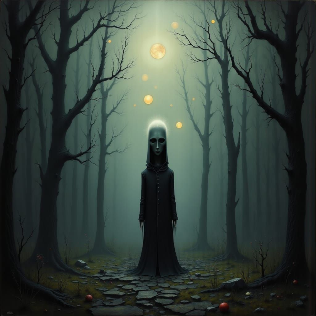 Mysterious Figure in Eerie, Surreal Landscape