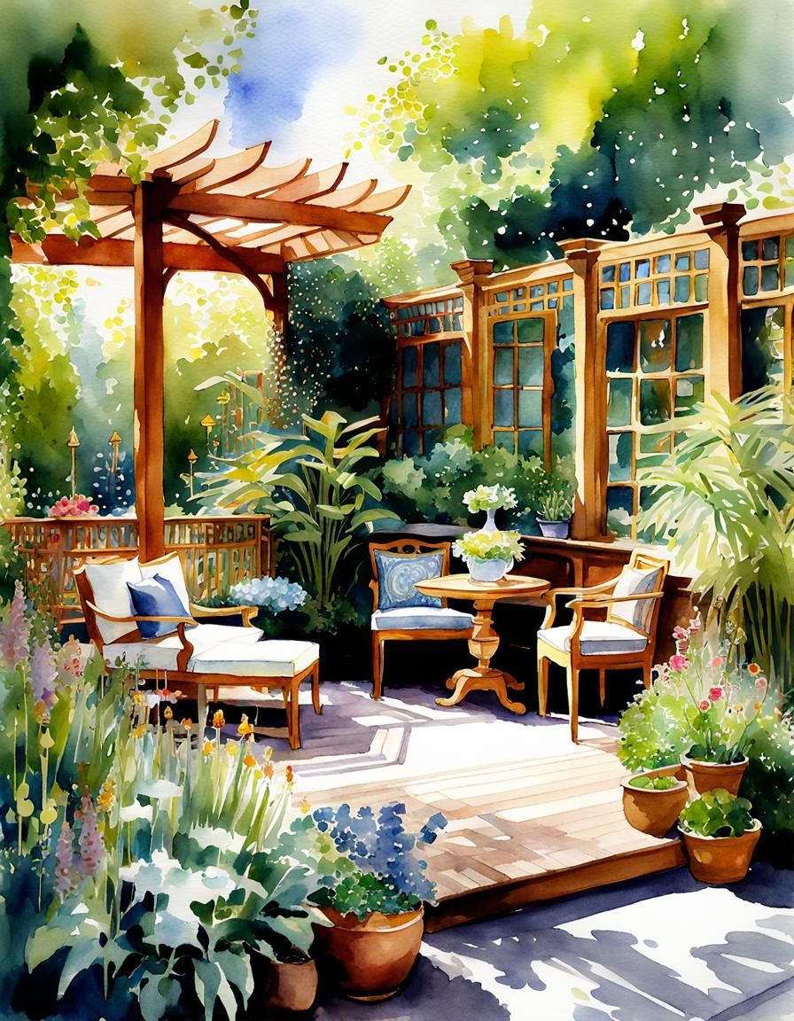 Boho Chic City Garden Watercolor Sketch