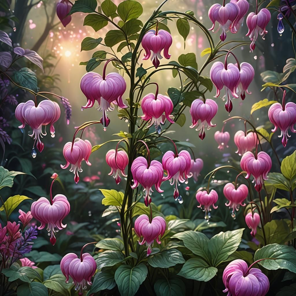 Bleeding Heart in Enchanted Garden: Fantasy Botanical Art