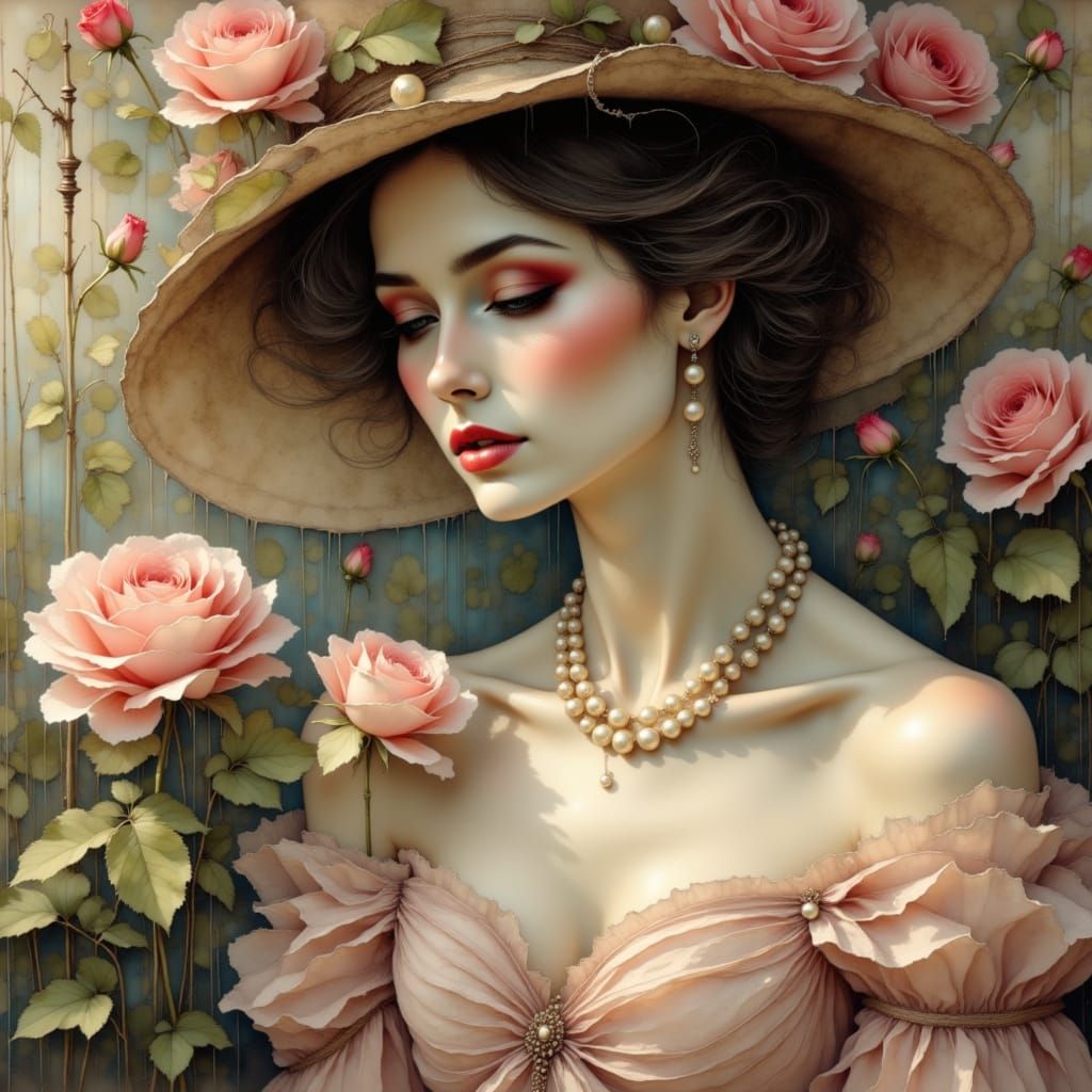 Romantic Woman in Elegant Silks and Opulent Garden