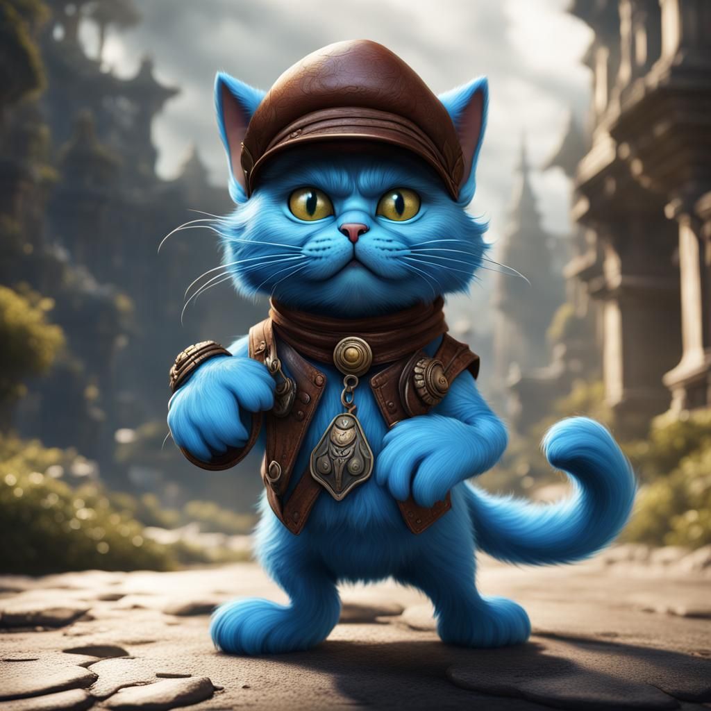 Fantastical Smurf Cat in Detailed Matte Painting