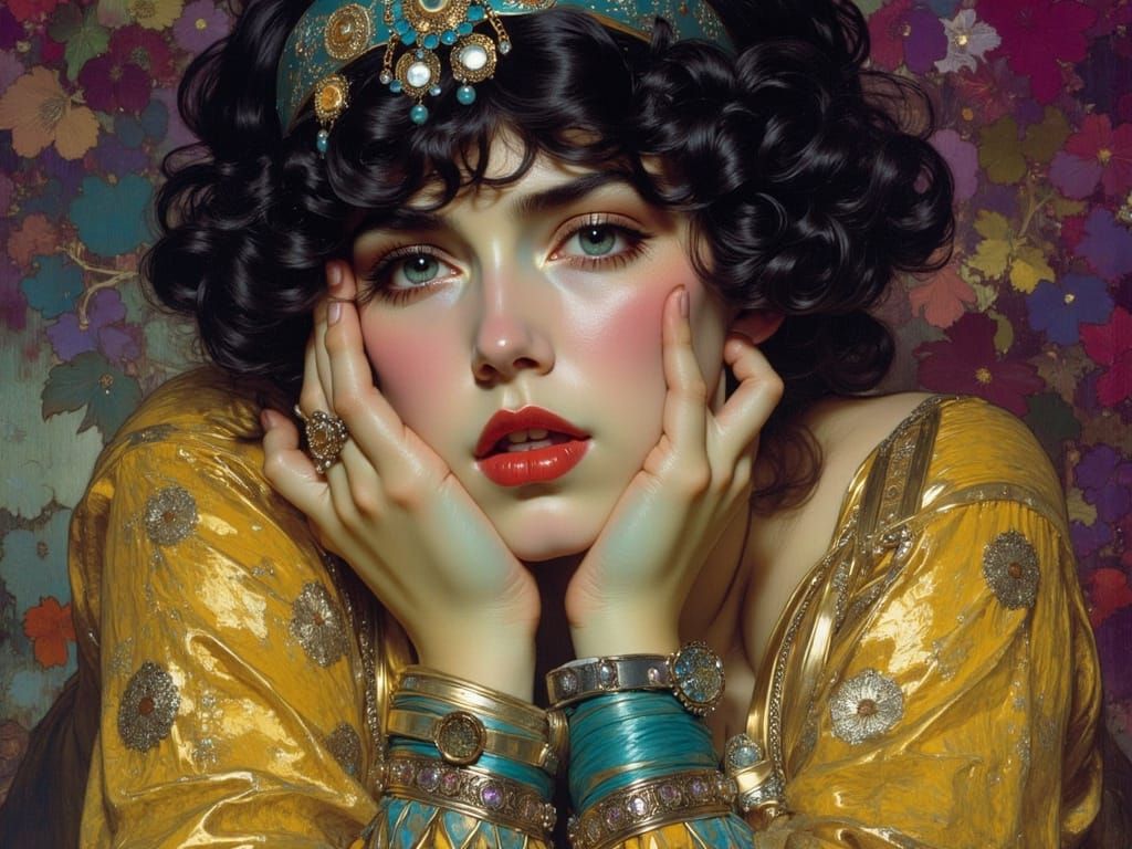 Expressive Mixed Race Woman in Nostalgic, Bright Colors