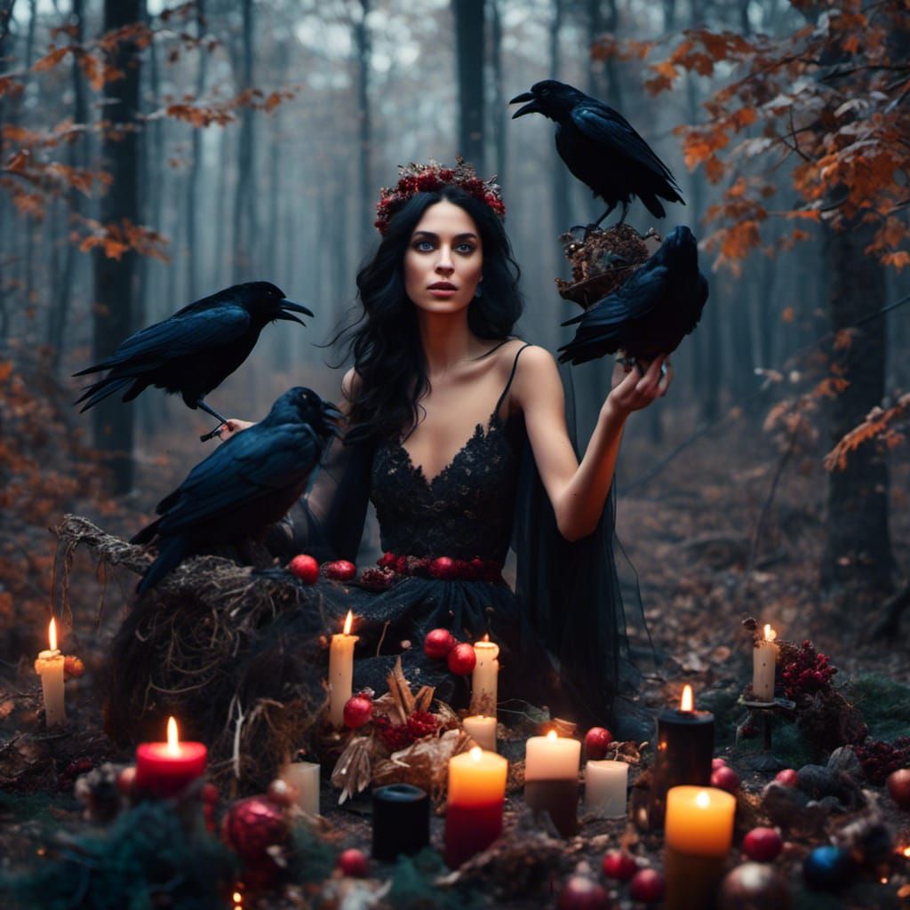 Woman Celebrates New Year's with Ravens: Hyperreal